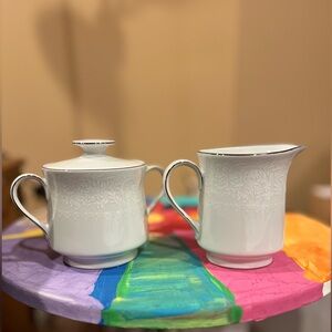 Johann Haviland White and Silver Sugar and Creamer Set